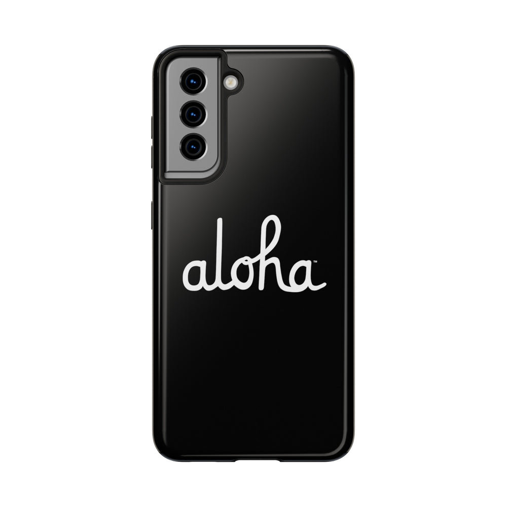 Classic Aloha Script Tough Phone Cases - Black