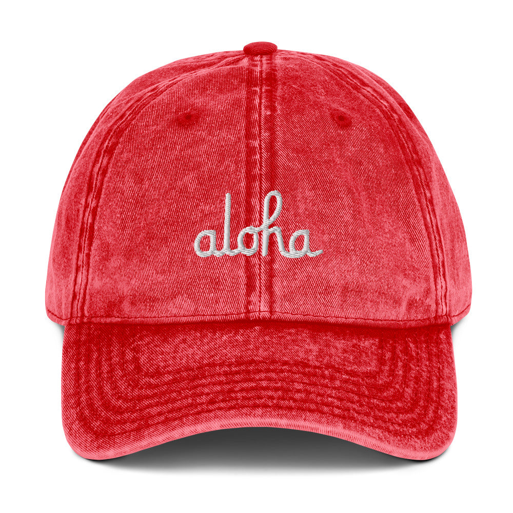 Classic Aloha Script Vintage Cotton Twill Cap